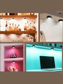 LED Puck Night Lights With Remote,16 Color LED Light Round Timer Dimmable Cabinet Light Puck Lamp For Stairs Home Decor - Multicolor - View 12
