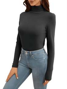 3 Blusas de Cuello Alto Termicas para Mujer - Esenciales para Capa en Climas Fríos, Camisetas Elásticas Negras/Blancas/Gris, Lavables a Máquina, Ropa Casual y Formal, Sueter con Cuello Alto, Diseño Unicolor - Random - Ver 4