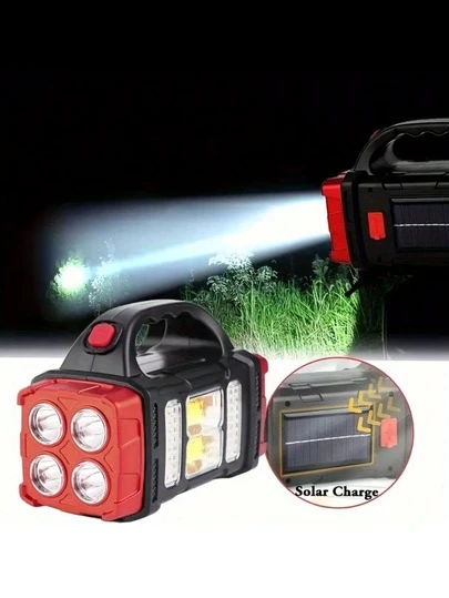 1Pc Ultimate Solar+USB Rechargeable LED Flashlight - Ultra-Bright Portable Searchlight For Outdoor Adventures, Waterproof Power Bank, Rugged Design, Ideal For Camping, Hiking & Emergency Situations