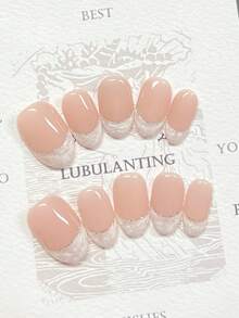 10Pcs Shiny Gold Line French Minimalist Style, Fashionable Shell White Wearable Nail Art, Daily High-End Pink Short Oval False Nails, Suitable For Women And Diy Nail Art Enthusiasts Press On Nails Nail Supplies Nails - Multicolor - View 5