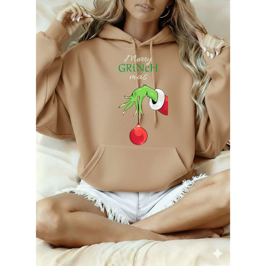SUDADERA BUBIS DE ESFERA, GRINCHH COMICA, IDEAL PARA NAVIDAD, CASA, DIARIO, CHIC, INVIERNO - Camel - Ver 1