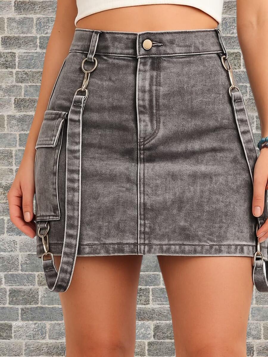 Women Denim Skirts - Grey - View 1