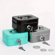 1pc Solid Color Metallic Key Lock Storage Box, Cash Box, Adult Storage, Collection Box, Cash Register, Money Jar Best Gifts For Birthdays And Graduations - Black - View 3