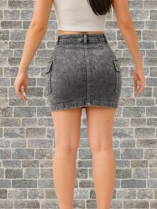 Women Denim Skirts - Grey - View 2