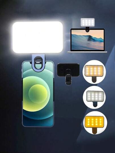 1PC Adjustable 3-Color Selfie Ring Light, Suitable For Mobile Phone, Camera, Video Conference, Live Streaming Fill Light, Laptop, Makeup And Selfie With Clip, Portable Mini LED Lamp, USB Rechargeable