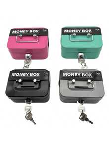 1pc Solid Color Metallic Key Lock Storage Box, Cash Box, Adult Storage, Collection Box, Cash Register, Money Jar Best Gifts For Birthdays And Graduations - Black - View 7
