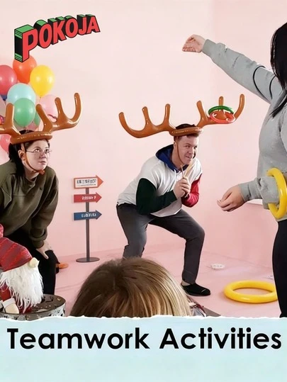 4/2/1 套 - 充气驯鹿鹿角套圈游戏，驯鹿鹿角帽套圈游戏，适合 2025 年圣诞节派对，适合成人的精彩圣诞节游戏，圣诞派对装饰成人团队游戏，团队合作活动，2026 年新年快乐派对包