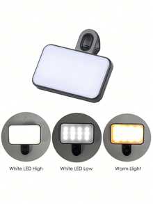 1个可调节三色自拍环形灯，适用于手机、相机、视频会议、直播补光、笔记本电脑、化妆和自拍，带夹子，便携式迷你LED灯，USB充电