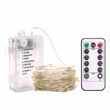 1条暖白光LED串灯，电池供电，带遥控器和定时器 - 50/100/200颗LED灯珠，长度分别为16.4英尺/32.8英尺/65.6英尺，闪烁模式，适用于卧室、室内、婚礼、宿舍装饰、房间照明 - 電池盒 - 查看 4