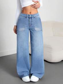 Mezclilla mezclilla mujer pantalon de mujer pantalón de mujer pantalones para mujer pantalón pantalones de dama pantalones baggy - Azul - Ver 3