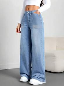 Mezclilla mezclilla mujer pantalon de mujer pantalón de mujer pantalones para mujer pantalón pantalones de dama pantalones baggy - Azul - Ver 2