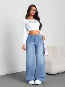 Mezclilla mezclilla mujer pantalon de mujer pantalón de mujer pantalones para mujer pantalón pantalones de dama pantalones baggy - Azul - Ver 6