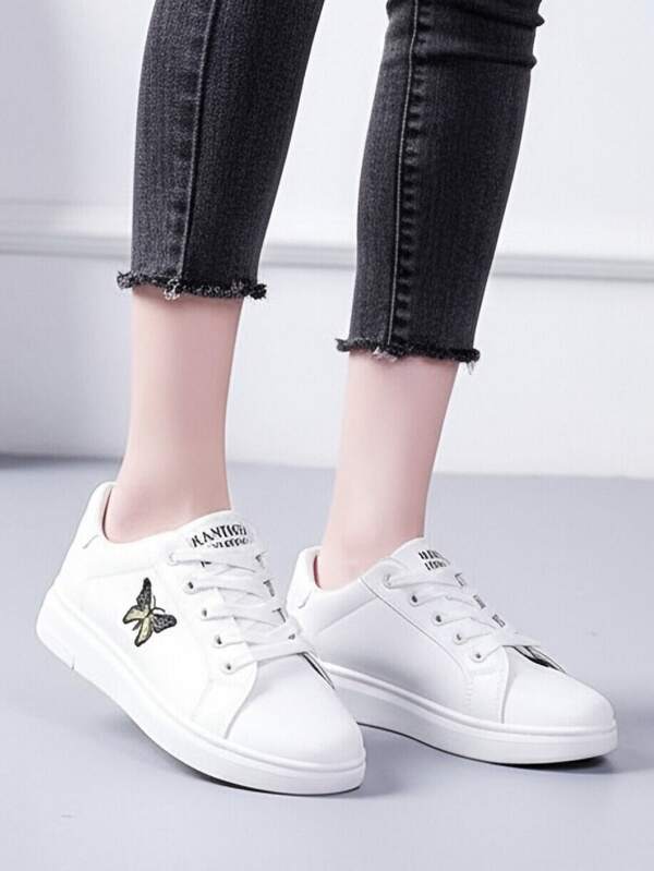 Zapatillas deportivas blancas para mujer con bordado de mariposa, tenis de mujer, zapatillas de mujer, tenis para mujer, tenis blancos para mujer, zapatos plataforma mujer, adecuadas para actividades al aire libre para el uso diario en tiempo libre zapatos para mujer.