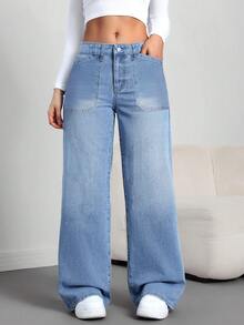 Mezclilla mezclilla mujer pantalon de mujer pantalón de mujer pantalones para mujer pantalón pantalones de dama pantalones baggy - Azul - Ver 4