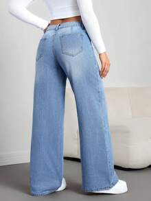 Mezclilla mezclilla mujer pantalon de mujer pantalón de mujer pantalones para mujer pantalón pantalones de dama pantalones baggy - Azul - Ver 5