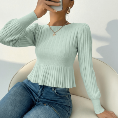 Women's Cute Long Sleeve Peplum Knit Top