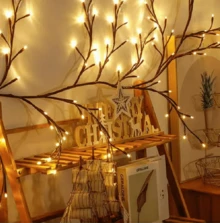 Teckwe 树枝灯，8种照明模式，柔软灵活的柳枝灯，适合室内客厅和卧室装饰、氛围照明、派对、聚会、生日礼物、万圣节和圣诞节装饰灯。 - 棕色 - 查看 6