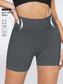 Pantalones cortos deportivos de cintura alta para mujer, pantalones cortos elásticos, con diseño que realza los glúteos. Pantalones cortos deportivos para mujer, pantalones cortos de fitness, pantalones cortos de ciclismo. - Gris - View 1