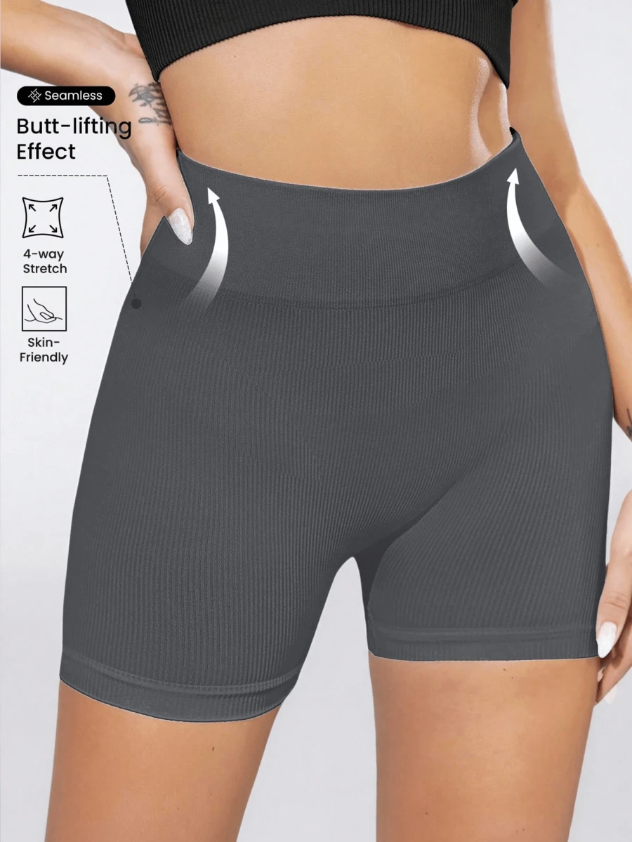 Pantalones cortos deportivos de cintura alta para mujer, pantalones cortos elásticos, con diseño que realza los glúteos. Pantalones cortos deportivos para mujer, pantalones cortos de fitness, pantalones cortos de ciclismo. - Gris - View 1
