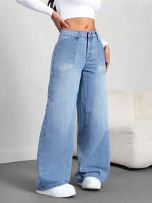 Mezclilla mezclilla mujer pantalon de mujer pantalón de mujer pantalones para mujer pantalón pantalones de dama pantalones baggy - Azul - Ver 1