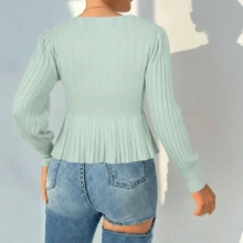 Women Knit Tops - Green - View 2