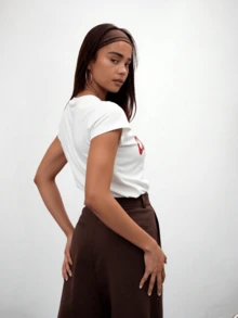 Playera Mujer Casual Moda Estampado Gráfico Cerezas Tela Suave Ajustado Cuello Redondo Manga Corta Primavera Verano Diario Tshirt - Blanco - Ver 4