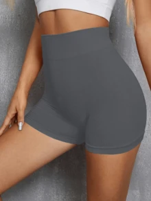 Pantalones cortos deportivos de cintura alta para mujer, pantalones cortos elásticos, con diseño que realza los glúteos. Pantalones cortos deportivos para mujer, pantalones cortos de fitness, pantalones cortos de ciclismo. - Gris - View 2