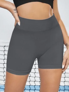 Pantalones cortos deportivos de cintura alta para mujer, pantalones cortos elásticos, con diseño que realza los glúteos. Pantalones cortos deportivos para mujer, pantalones cortos de fitness, pantalones cortos de ciclismo. - Gris - View 3