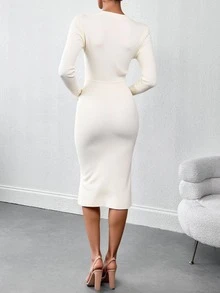 Women Sweater Dresses - White - View 2