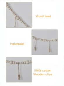 1 PC Hanging Photo Frame With 30 Clips, Boho Wood Bead Decor Hanging Frame Clip For Dorm, Classroom, Bedroom. Home Room Office Decoration, For Christmas Valentine's Day New Year Decor. 110cm/43.3in