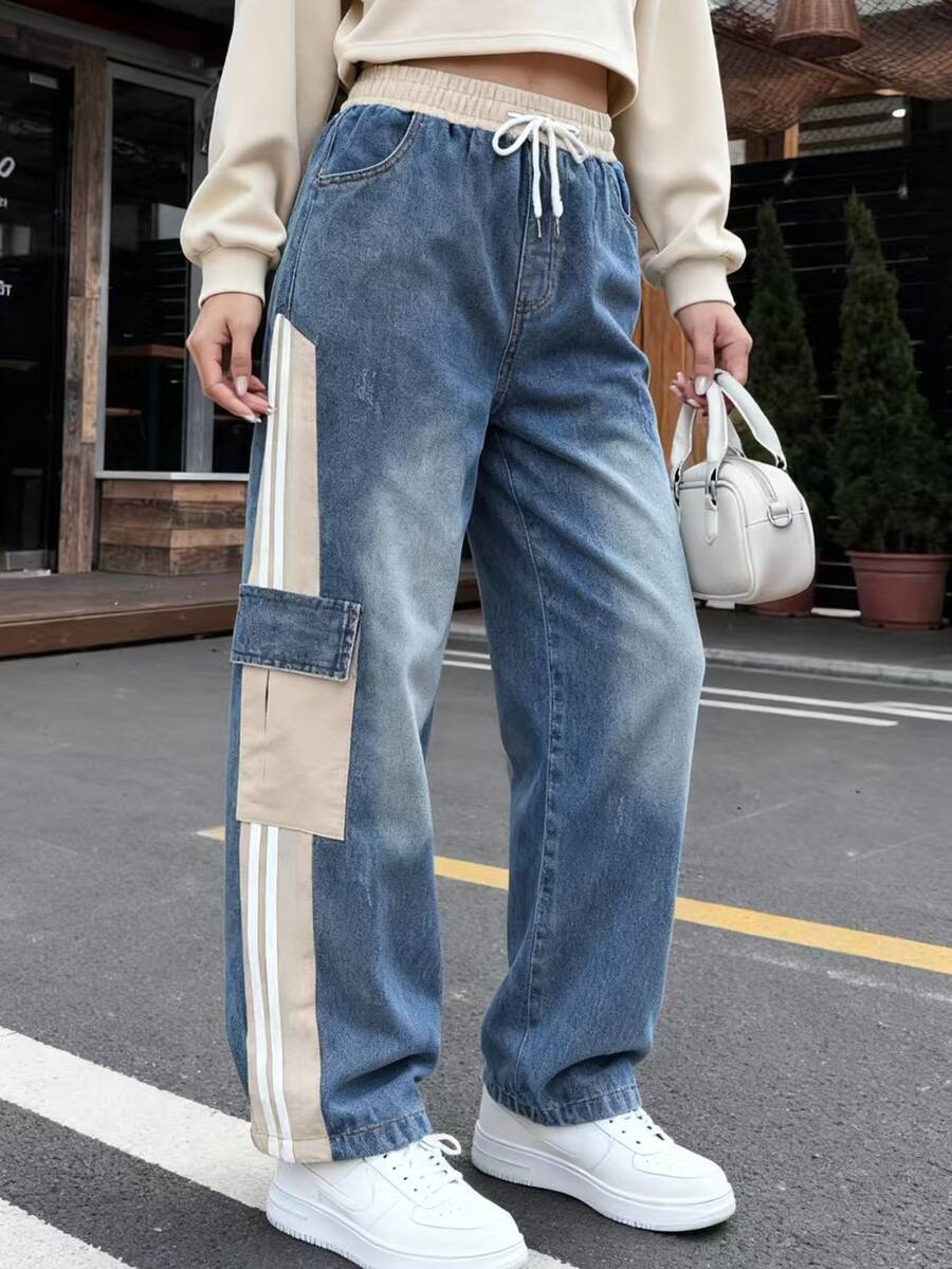 OOTD: Pantalón Jeans con Diseño de Patchwork y Cremalleras - Caqui - Ver 1