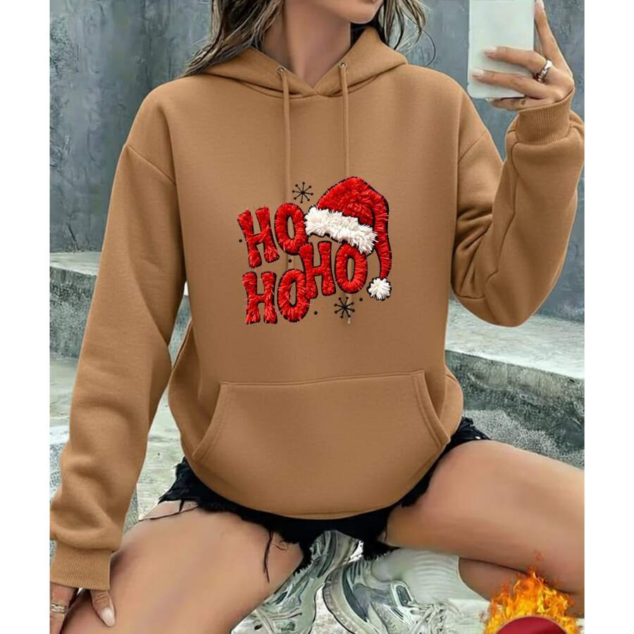 Sudadera Y2K Rosa Pastel con Capucha y Gráfico Bordado de HOHOHO! | Jersey Cálido de Manga Larga, Prenda Streetwear Otoño/Invierno - Camel - Ver 1
