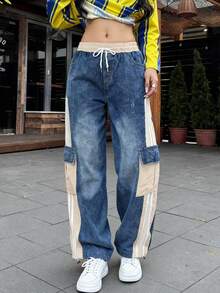 OOTD: Pantalón Jeans con Diseño de Patchwork y Cremalleras - Caqui - Ver 2