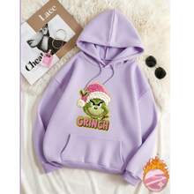 ​Sudadera Y2K Rosa Pastel con Capucha y Gráfico Bordado de El Grinchh | Jersey Cálido de Manga Larga, Prenda  Streetwear Otoño/Invierno - lila - Ver 2