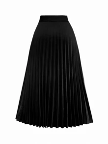 Modelyn Chân váy xếp ly chữ A họa tiết chắp vá bất đối xứng màu nâu cổ điển dành cho nữ - màu đen - Xem 2