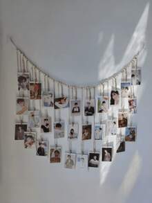 1 PC Hanging Photo Frame With 30 Clips, Boho Wood Bead Decor Hanging Frame Clip For Dorm, Classroom, Bedroom. Home Room Office Decoration, For Christmas Valentine's Day New Year Decor. 110cm/43.3in