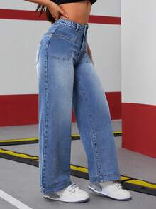 Ropa vaquera de mujer Mezclilla Pantalón recto Pantalón vaquero mujer pantalon de mujer pantalón de mujer pantalones para mujer pantalón pantalones de dama pantalones baggy - Azul - Ver 3