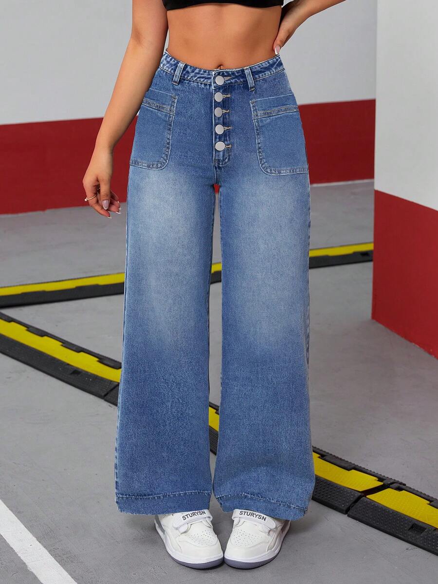 Ropa vaquera de mujer Mezclilla Pantalón recto Pantalón vaquero mujer pantalon de mujer pantalón de mujer pantalones para mujer pantalón pantalones de dama pantalones baggy - Azul - Ver 1