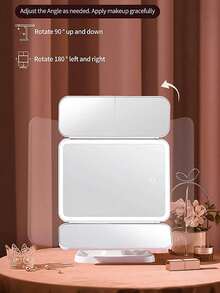 1Pc Three-Fold LED Makeup Mirror, Folding Vanity Mirror With Stand & 3 Color Lighting, Lighted Mirror With Touch Screen Dimming For Cosmetic, Women Gift (White/Pink)