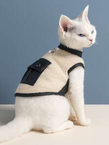 PETSIN 1件宠物服装，帅气黑色拼接皮夹克，猫狗秋冬季保暖外套 - 黑色 - 查看 7