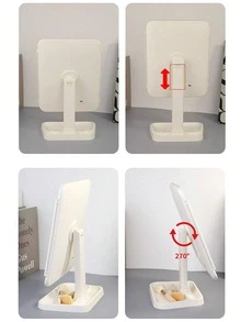 1Pc Three-Fold LED Makeup Mirror, Folding Vanity Mirror With Stand & 3 Color Lighting, Lighted Mirror With Touch Screen Dimming For Cosmetic, Women Gift (White/Pink)