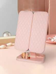 1Pc Three-Fold LED Makeup Mirror, Folding Vanity Mirror With Stand & 3 Color Lighting, Lighted Mirror With Touch Screen Dimming For Cosmetic, Women Gift (White/Pink)