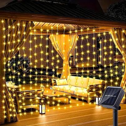 Solar Curtain Lights 100/200/300 LED Waterfall Light With 8 Modes Timer Twinkle Fairy String Lights For Outdoor Christmas Gazebo Party Wedding Window