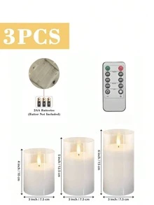 1/3件套LED电子蜡烛灯套装，带遥控定时器，户外电动柱形蜡烛，电池供电，逼真火焰，暖光，生日婚礼道具，适用于灯笼、庭院、圣诞节、家居装饰、复活节、毕业典礼、情人节等场合。 - 白色 - 查看 10