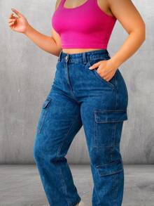 Pantalón de Mezclilla de Cargo.  Cómodo y Versátil.  Mezclilla Elástica. - Azul Jaspeado - Ver 3