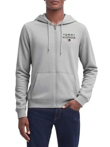 Tommy Hilfiger هودي رجالي كامل السحاب اللون رمادي داكن - رمادي - مشاهدة 1