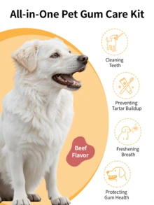 PETSIN Beef Flavored Pet Toothpaste For Dogs & Cats - 2.12oz With Dual-Ended Toothbrush, Gently Cleans Teeth & Freshens Breath, Complete Dental Care Kit For Daily Oral Hygiene