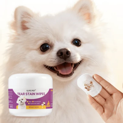 PETSIN 宠物泪渍清洁湿巾，适用于犬猫 - 60片装，温和日常面部和眼部护理湿巾，清洁眼屎、眼垢和污垢，舒缓柔软的布料