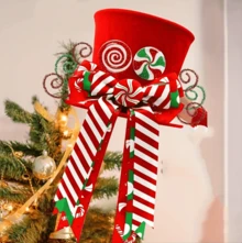 1 Piece Christmas Tree Decoration Hat, Christmas Candy Tree Topper Decoration, Equipped With Red Hat And Mint Bow - Holiday Home Decoration, No Power Supply Required, Polyester Material, Ideal For Christmas Tree Topper (Christmas Tree Not Included) - Multicolor - View 3