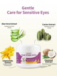 PETSIN 宠物泪渍清洁湿巾，适用于犬猫 - 60片装，温和日常面部和眼部护理湿巾，清洁眼屎、眼垢和污垢，舒缓柔软的布料